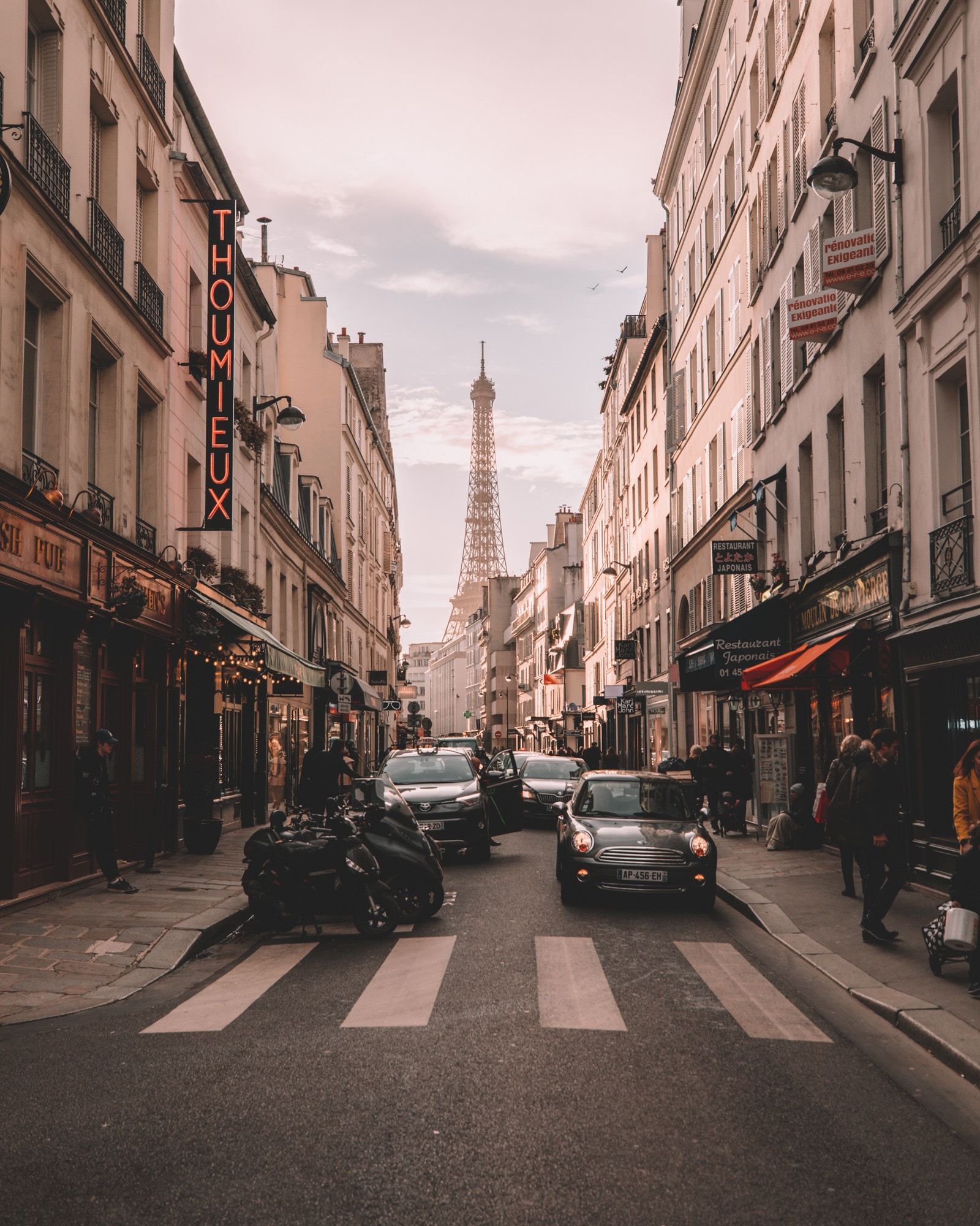 Typical Paris street in the afternoon.